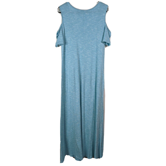 Soft Surroundings Womens M Sky Blue Cold Shoulder Maxi Dress w Pockets - Picture 2 of 7